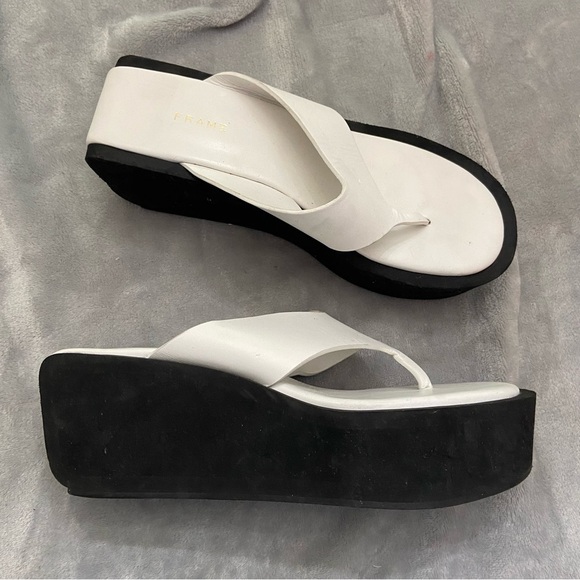 New! Frame Le Ocean chunky platform Wedge thong Sandals Size 37.5 white - Picture 5 of 9